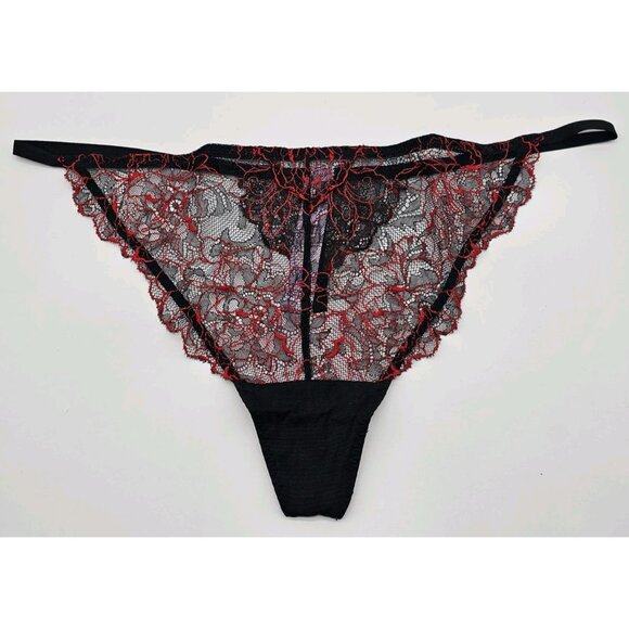 Savage X Fenty Thong Women's Size 1X Black Sheer Lace G-String Panties Underwear - Picture 1 of 9